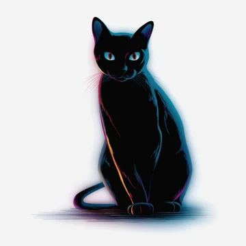 Spooky halloween cat with luminous eyes in modern design on white background