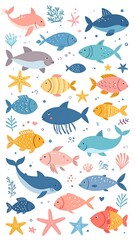 Obraz premium Colorful fish and sea creatures