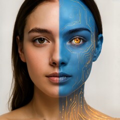 Realistic futuristic robot portrait in laboratory environment