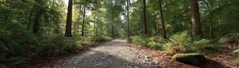 Fototapeta premium Fake HDR 360 degree panorama of serene forest trails nature pathways green environment