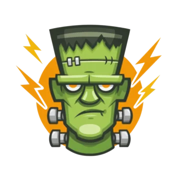 Bold graphic of Frankenstein bolts on neck isolated on transparent background