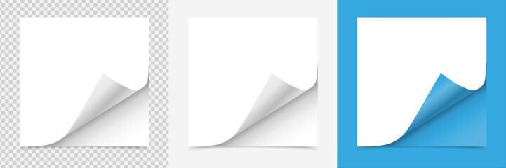 White paper file or folder mockup. Curled-corner stickers, note paper. A4 size paper mock up on isolated on white background. 3D illustration