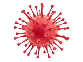 Microscopic 3d render of a red virus particle isolated on black background, Isolated On Transparent Background