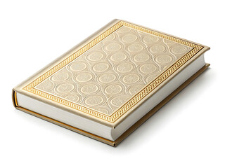 Ornate golden patterned book on white background