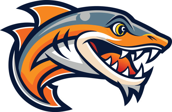 Fierce bichir fish head mascot logo bold outline vector illustration