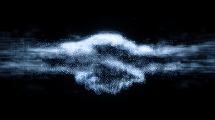 Dual Handshake in Levitation Above the Cloud Edge with Symmetry - A Digital Representation of Connection in a Futuristic Space