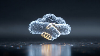 Digital Representation of A Handshake Symbolizing Partnership Above a Cloud in a Modern Technology Context