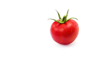 Fresh Red Tomato with Water Droplets on White Background