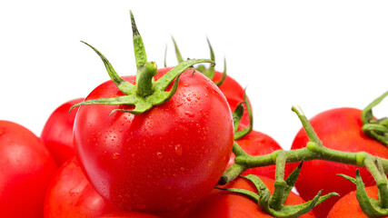 Fresh Red Tomato with Water Droplets on White Background