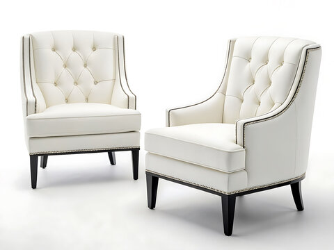 Elegant tufted wingback chairs in white upholstery