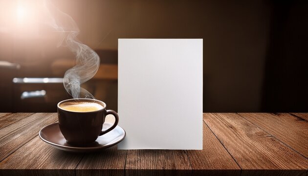 blank letterhead and coffee cup on vintage wooden table background - Powered by Adobe