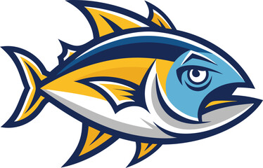 Bold outline amberjack fish mascot head vector illustration for sports teams and marine brands
