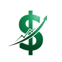 Growing dollar sign with upward arrow graph