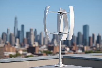 Embrace Green Energy: Sustainable Solutions for Urban Development and a Cleaner Future with Innovative Wind Turbine Technology against a Cityscape