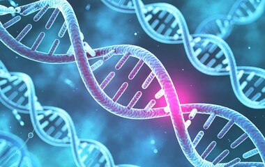 Discover the intricate beauty of DNA, the blueprint of life, visualized in a stunning 3D helix with vibrant colors and a glowing nucleus, perfect for science and medical innovation themes.