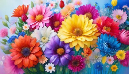 Fototapeta premium vibrant and colorful painting of a lush bunch of flowers capturing the beauty of nature and the joy of springtime in an artistic expression