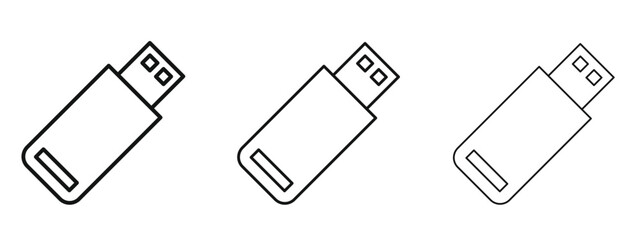 USB pendrive icon in linear versions. Editable line