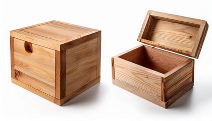 raw wooden box for small items isolated on white background different views