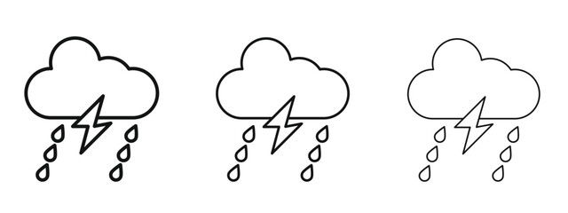 Thunderstorm icon in linear versions. Editable line