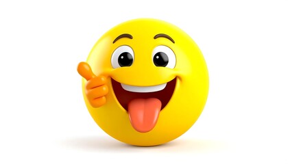 Fototapeta premium Happy emoticon with a thumbs up. Round yellow face, cheerful expression