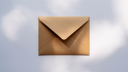 Elegant kraft paper envelope casting soft shadows on a clean white surface, perfect for invitations, mailings, or branding projects needing a natural touch.