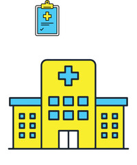 Fototapeta premium Illustration of a modern hospital building with a medical document.