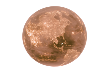 Detailed view of a textured reddish brown celestial body with visible surface features isolated on transparent background