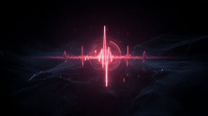 Moody Vibes in a Dark Hall with a Floating Heartbeat Signal and Ethereal Style Representing Emotion and Rhythm