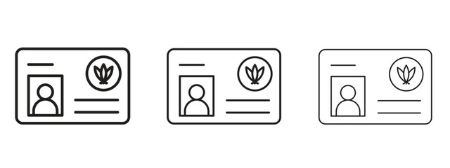 Medical marijuana card icon in linear versions. Editable line