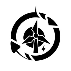 Vector art of wind turbine generating renewable energy with arrow