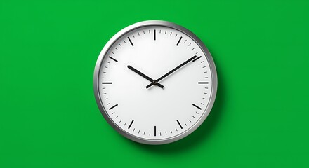 Simple Modern Wall Clock on Green Background time analog round s