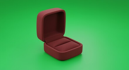 Fototapeta premium Open Maroon Ring Box on Green Background jewelry box burgundy re