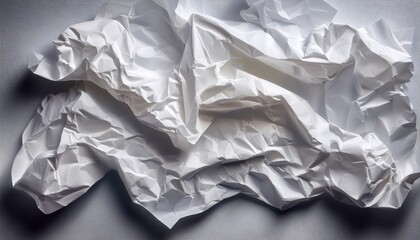 crumpled white paper sheet with irregular texture and creases laying on a flat surface in bright light