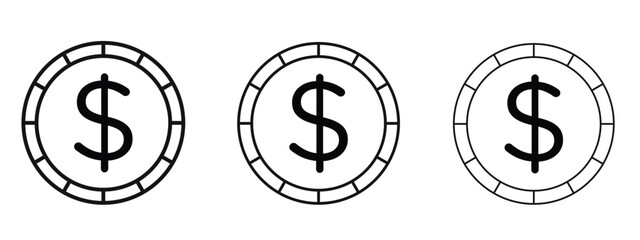 Coin icon in linear versions. Editable line