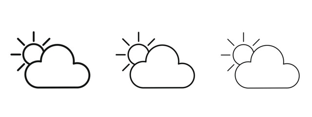Cloud sun icon in linear versions. Editable line