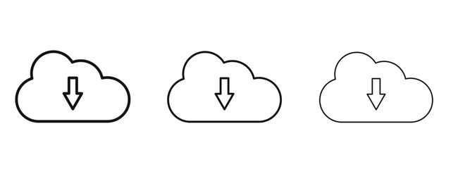 Cloud download icon in linear versions. Editable line