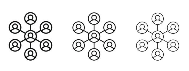 Chart network icon in linear versions. Editable line