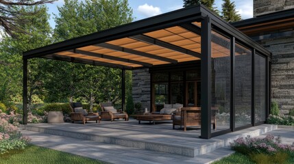 Fototapeta premium Outdoor patio pergola relaxation scene
