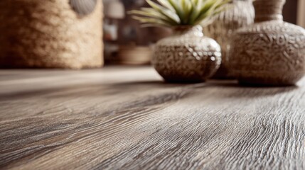 Detailed medium shot capturing textured luxury vinyl planks showcasing raised patterns and a tactile finish with foreground plank in crisp focus.
