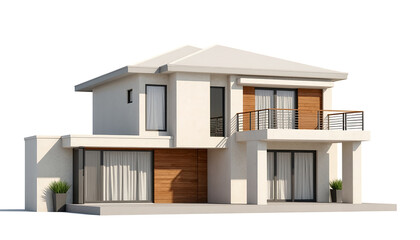 Modern house with balcony and large windows in minimalist design  