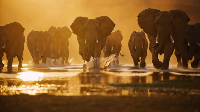 Elephants running on water