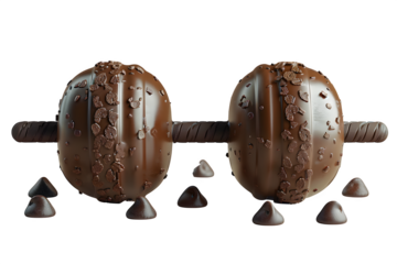 Cream Stick Playful Creative Concept Food Isolated Transparent Background Barbell Two Chocolate Ice Web Print Copy Space Template Branding Social Media Poster Banner Marketing Ecommerce SEO Optimized