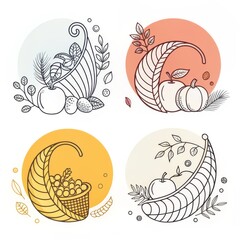 Four Decorative Autumnal Designs with Fruits and Leaves