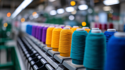 Textile manufacturing plant with automated spinning and weaving machinery showcasing modern fabric production technology and quality control systems in clean factory environment