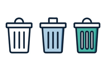 Four simple trash can icons in black and white isolated on a white background