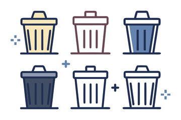 Four simple trash can icons in black and white isolated on a white background