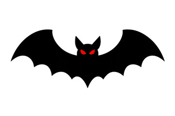 Black bat with red eyes flying on transparent background