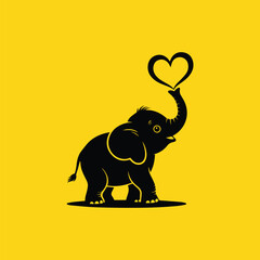 Adorable Elephant Logo with Heart Shape Vector Illustration