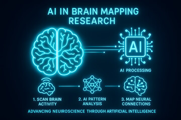 AI Brain Mapping Infographic with Neural Connections for Neuroscience Education