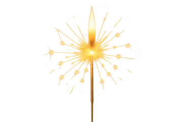 Burning sparkler with bright sparks on transparent background